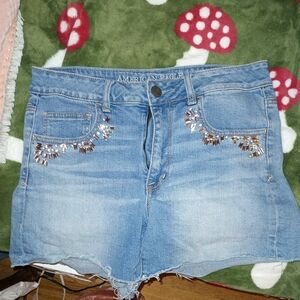 Size 12 American Eagle Bedazzled Rhinestones Cut Off Denim Jean Shorts